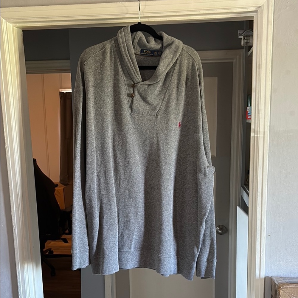 Ralph Lauren Heather Gray Hoodie with Pink Logo